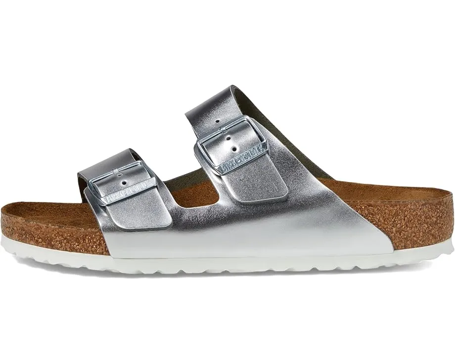 Сандалии Birkenstock Arizona Soft Footbed из металлизированной кожи с пробковой стелькой