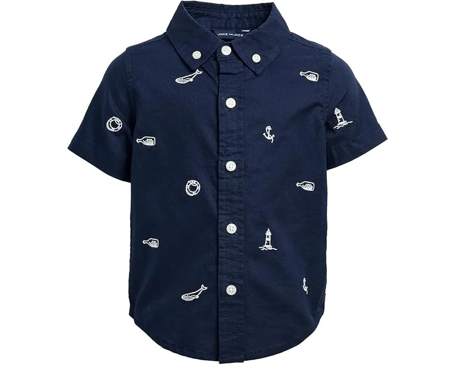 Детская рубашка Janie and Jack Embroidered Woven с коротким рукавом и вышивкой