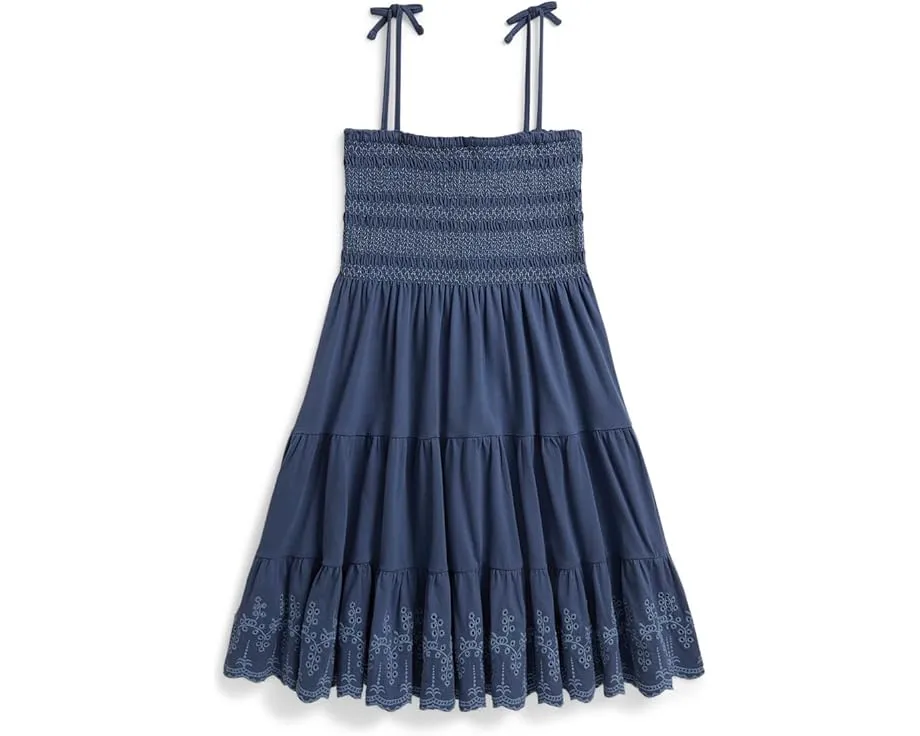 Smocked Eyelet Cotton Jersey Dress (Big Kid)