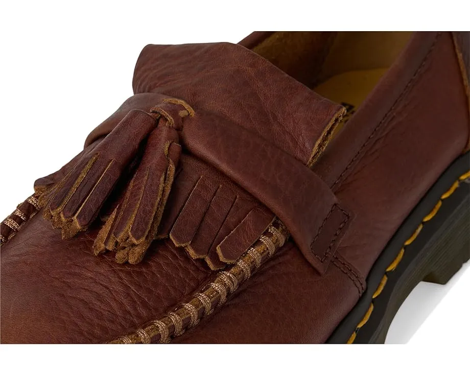 Кожаные лоферы Dr. Martens Adrian с желтой строчкой и декоративными кисточками