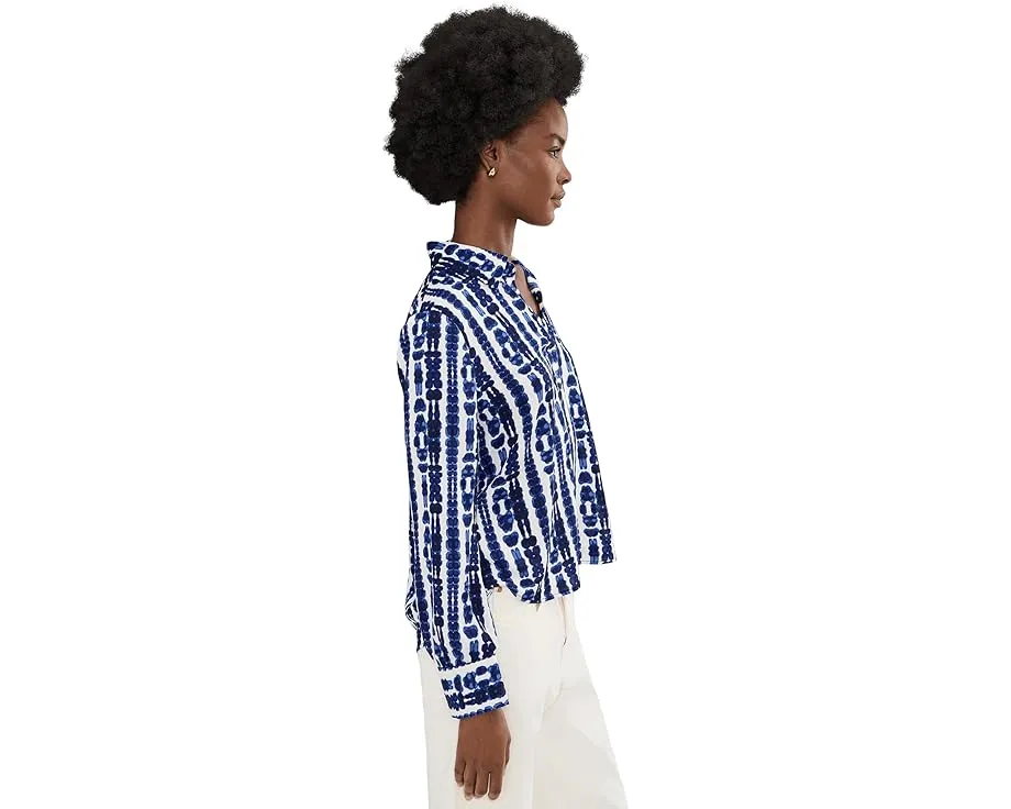 Блуза NIC+ZOE Shibori Stripe Top с воротником-стойкой и V-образным вырезом