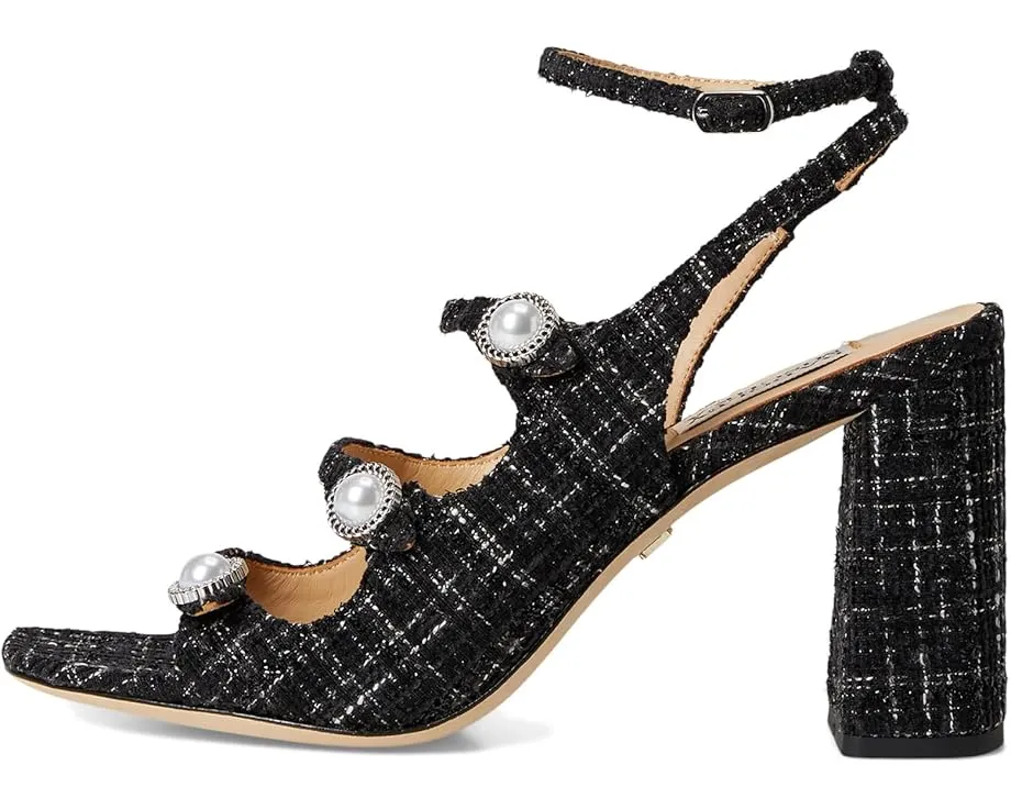 Босоножки Badgley Mischka Vella на квадратном каблуке с твидовым верхом и жемчужным декором