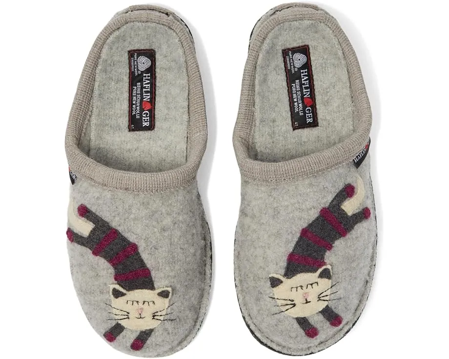 Тапочки Haflinger Katze из вареной шерсти с вышивкой