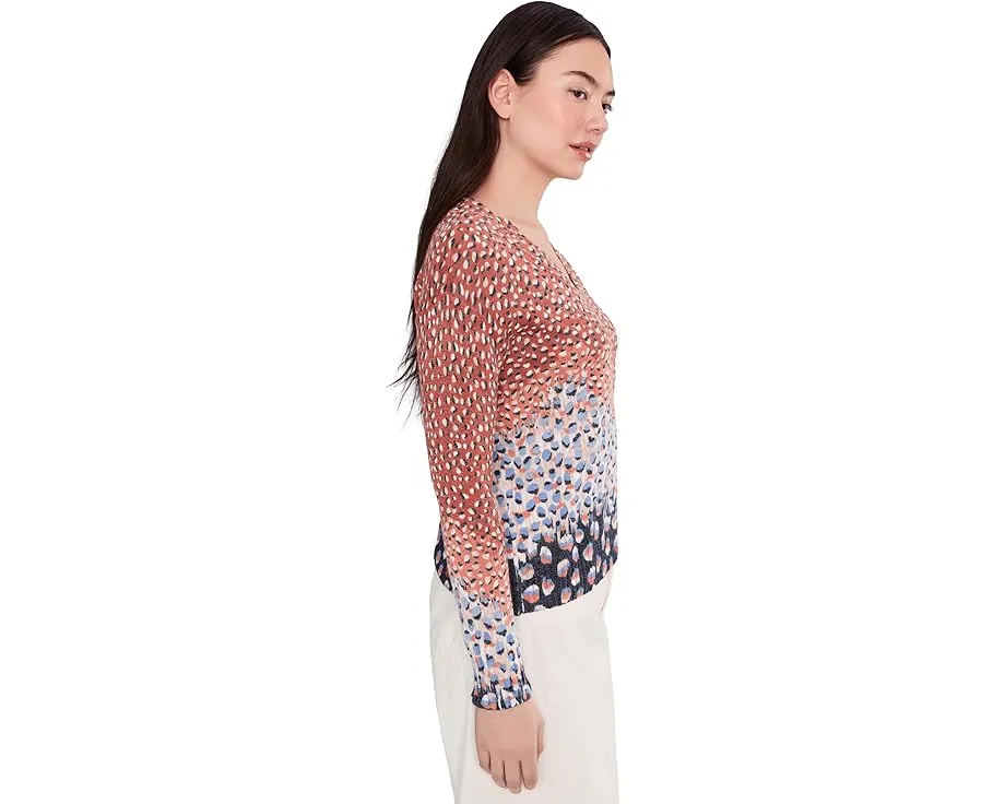 Свитер NIC+ZOE Petite Blue Dahlia с разноцветными полосами и V-образным вырезом