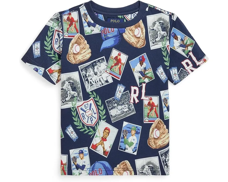 Футболка Polo Ralph Lauren Kids из хлопкового джерси с бейсбольным принтом
