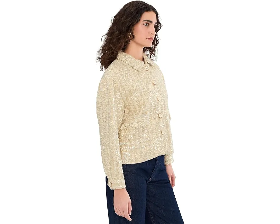 Жакет из твида с длинным рукавом и застежкой на пуговицы с пайетками Vince Camuto