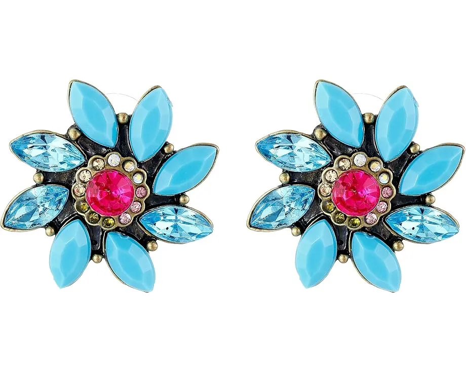 Серьги Betsey Johnson Turqs and Caicos Flower Stud с кристаллами