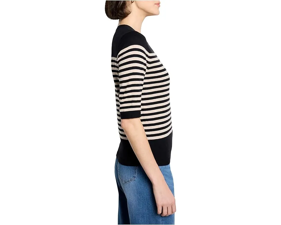 Футболка-свитер NIC+ZOE Petite Stripe из чистого хлопка с круглым вырезом