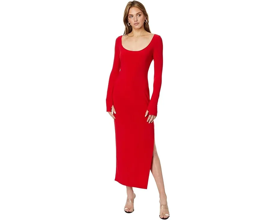 Длинное платье Norma Kamali с глубоким вырезом лодочкой и разрезом сбоку