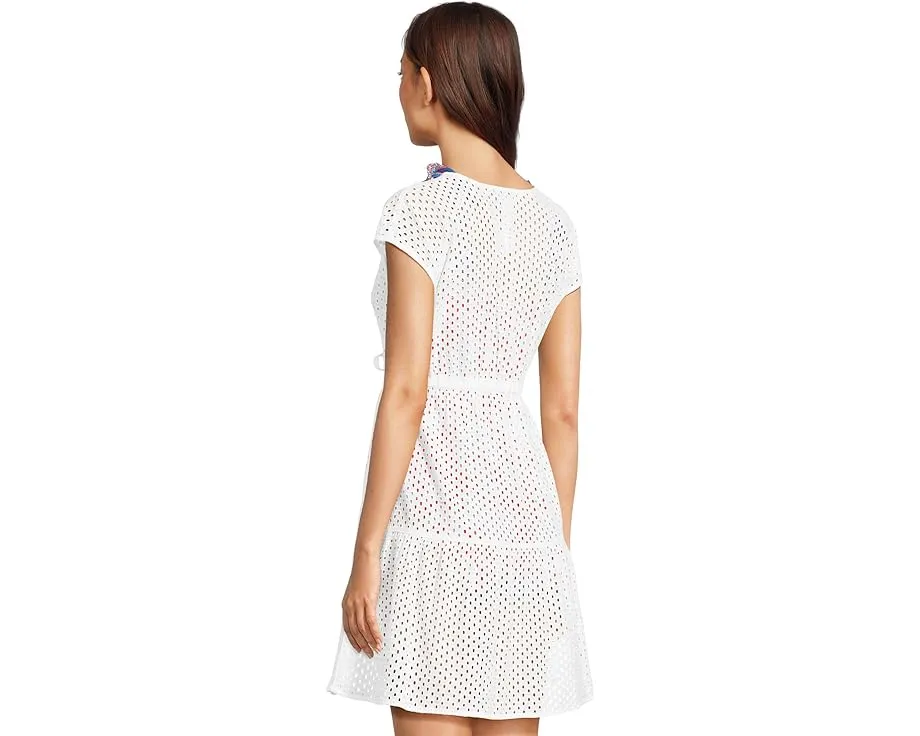 Короткое платье Tommy Bahama Eyelet Cove с V-образным вырезом и кулиской