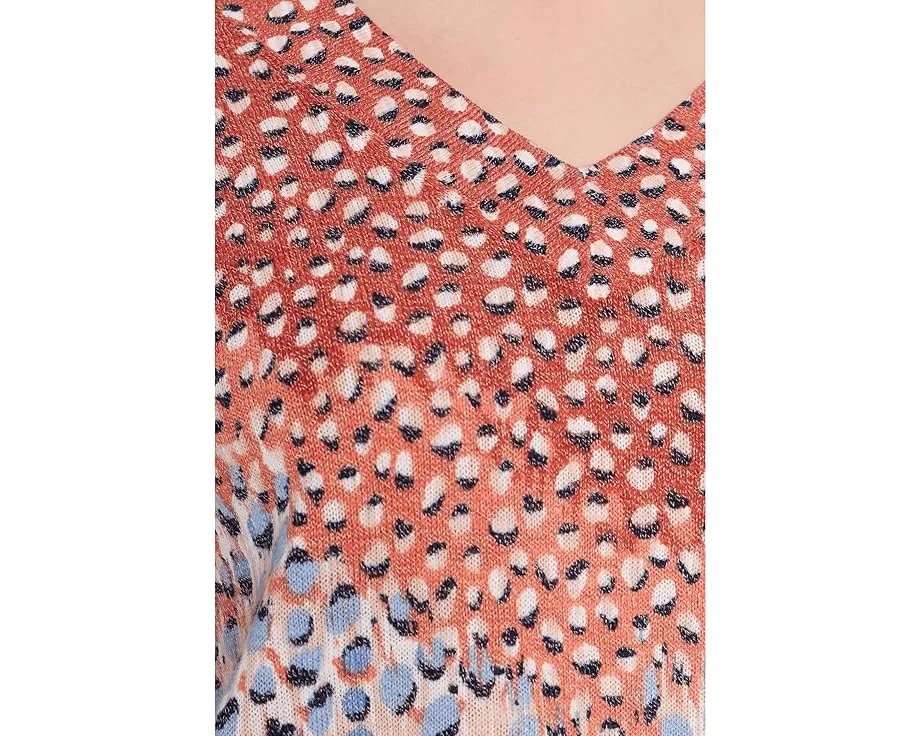 Свитер NIC+ZOE Petite Blue Dahlia с разноцветными полосами и V-образным вырезом