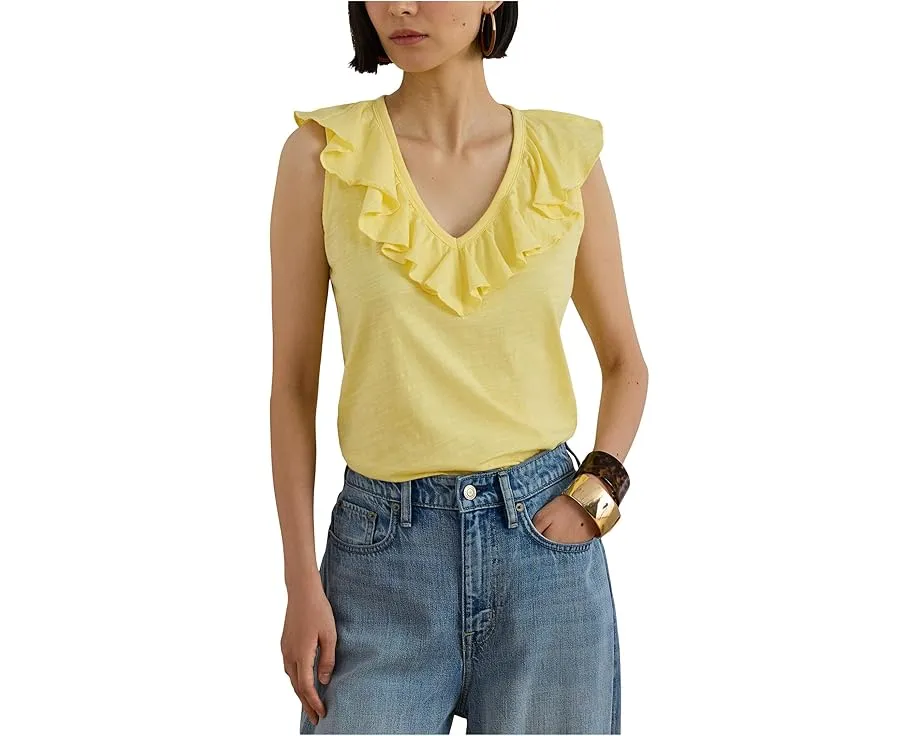 Топ Lauren Ralph Lauren без рукавов из джерси с рюшами и V-образным вырезом