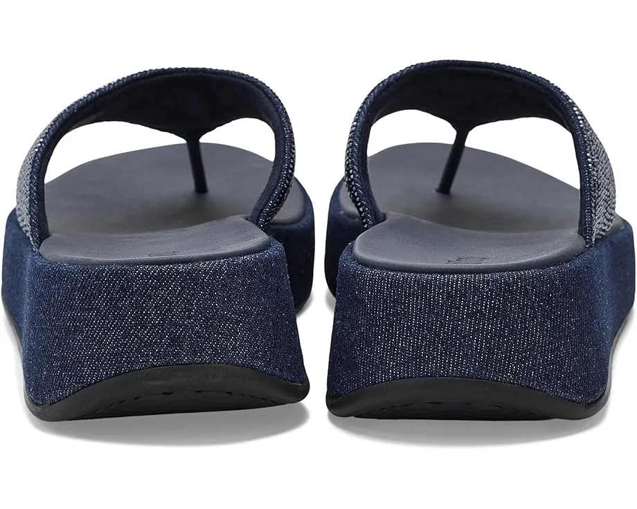 Сандалии FitFlop F Mode Toe Post из денима с кристаллами Hotfix