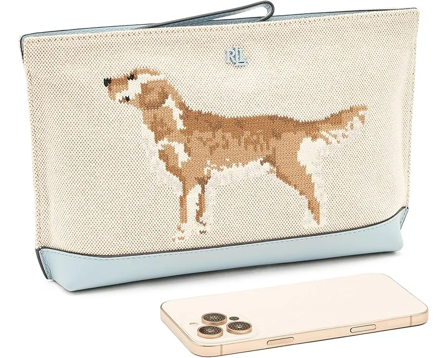 Большая сумка-косметичка Lauren Ralph Lauren из холста с вышивкой собачки