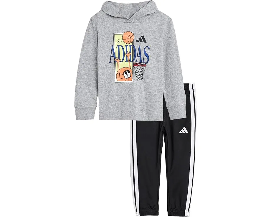 Adidas детский спортивный костюм с капюшоном и принтом Серый