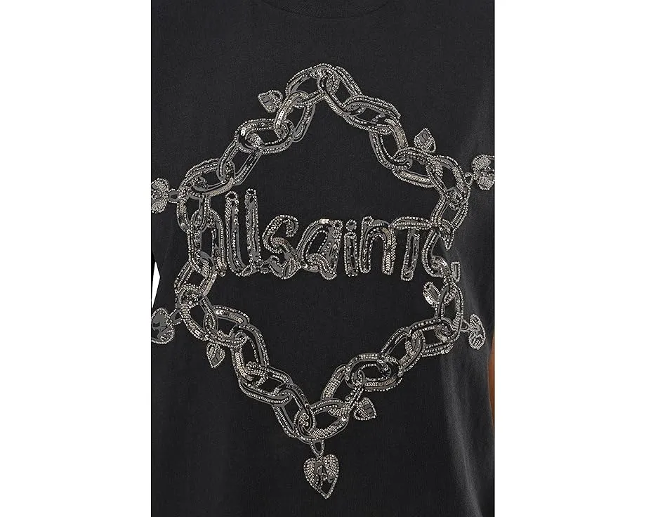 Футболка AllSaints Drip Emb Bf с принтом и oversize кроем