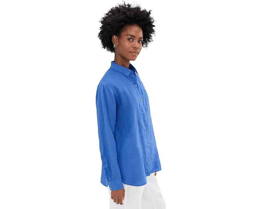 Длинная рубашка Eileen Fisher из органического льна с классическим воротником