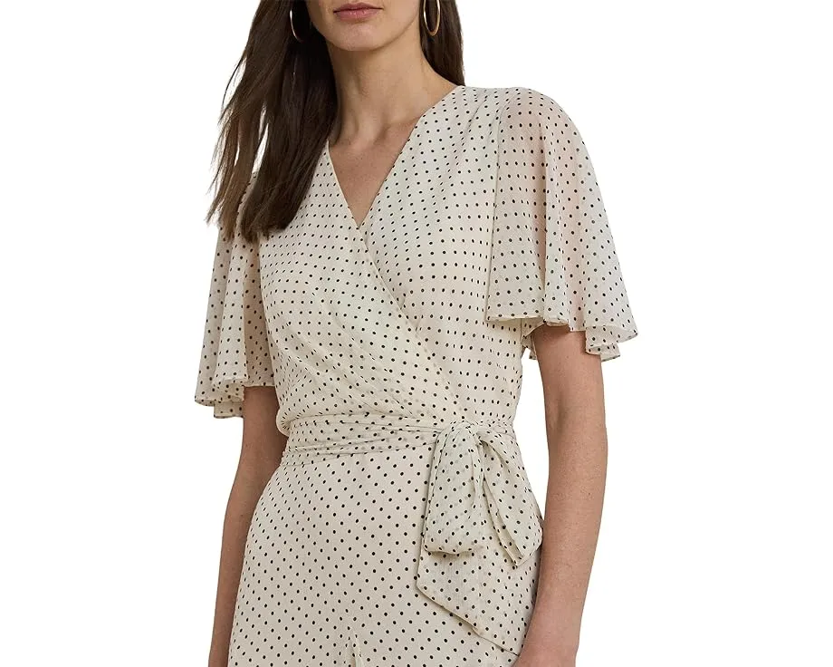 Платье Lauren Ralph Lauren Polka Dot Georgette Surplice с поясом и оборками