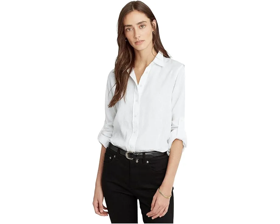 Рубашка из льна Lauren Ralph Lauren с длинными закатанными рукавами
