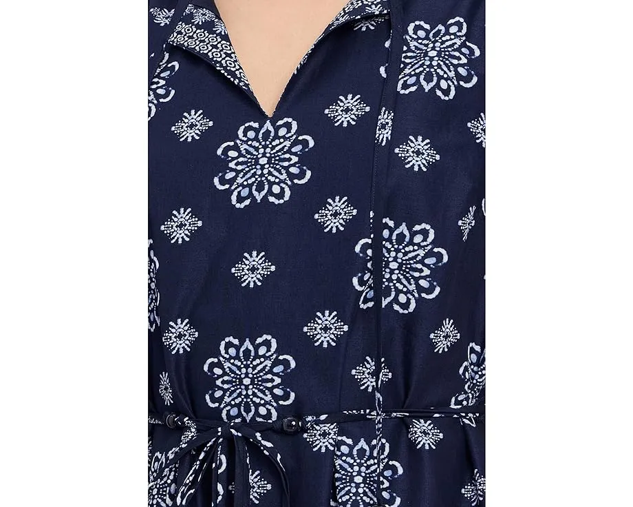 Coastal Tiles Short Sleeve Midi Dress