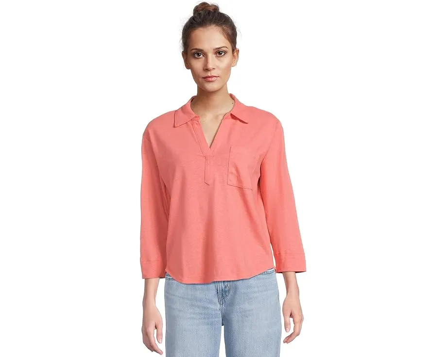 Футболка L.L.Bean из хлопка и льна с разрезным воротником и карманом