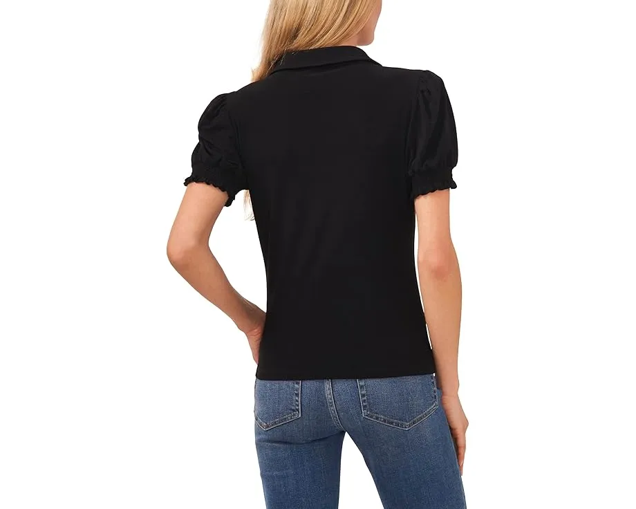 Блузка CeCe с коротким рукавом и разрезным воротником