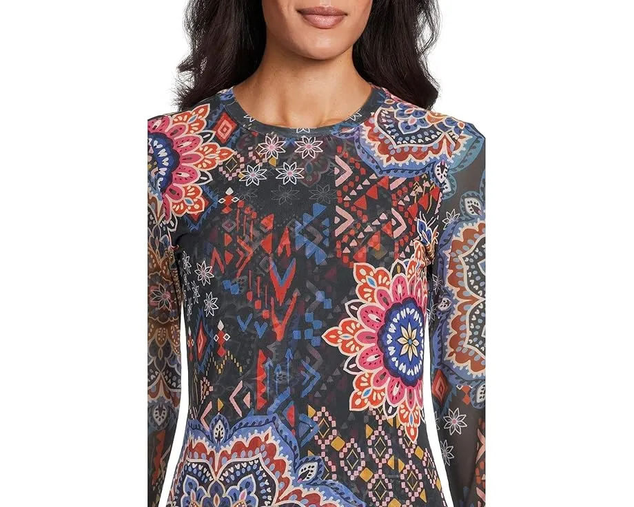 Футболка Johnny Was Natalie с длинным рукавом из сетки и ярким принтом