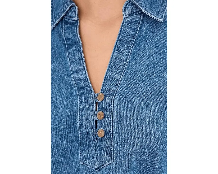 Короткое платье Tommy Bahama из денима с рукавом 3/4 и поясом