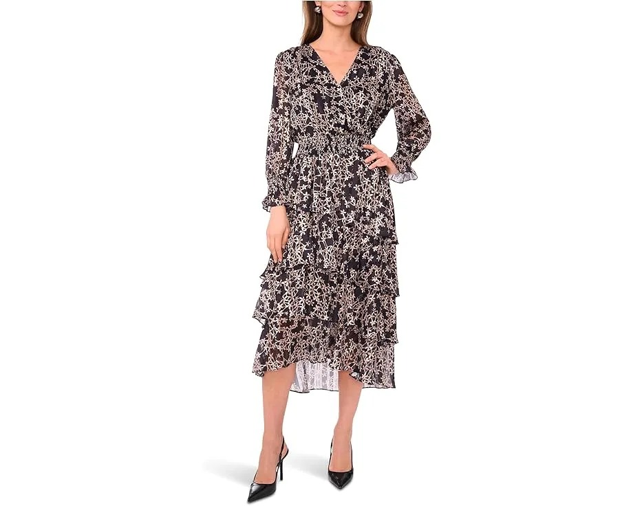 Платье макси Vince Camuto с V-образным вырезом и ярусной юбкой