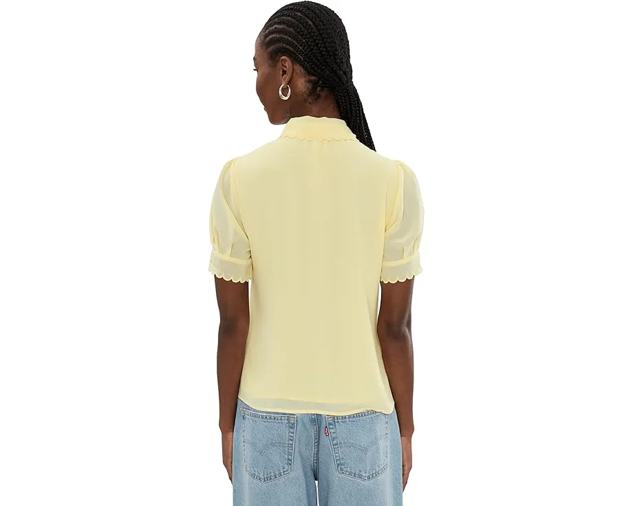 Short Sleeve Scalloped Collar & Cuff Button-Up Blouse