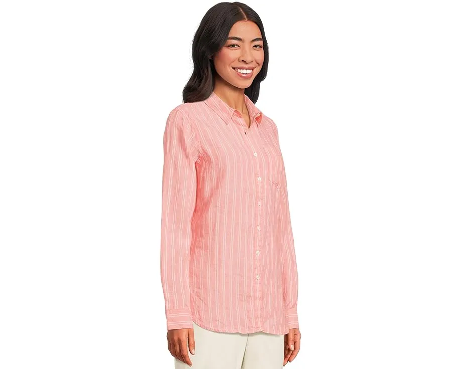 Туника L.L.Bean из стирального льна в полоску с воротником и длинными рукавами