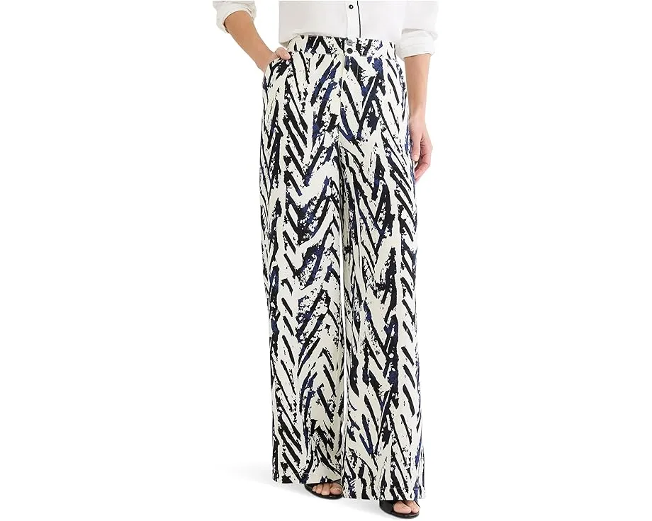 Широкие льняные брюки NIC+ZOE Petite 31" индиго с перекрестным узором