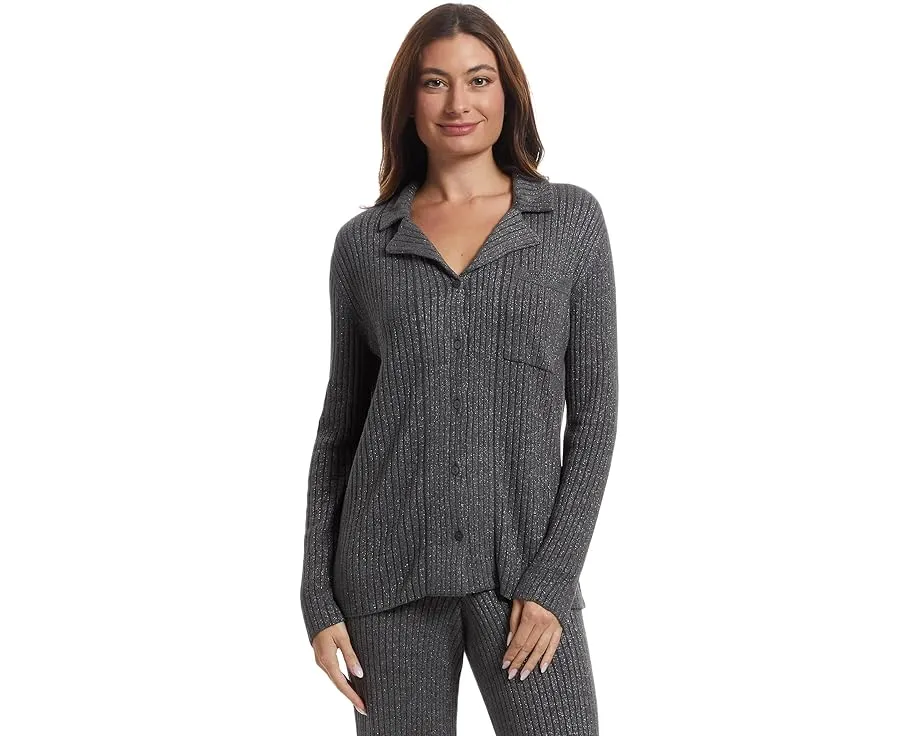 Рубашка Barefoot Dreams CozyChic Ultra Lite Lurex Rib с люрексом и накладным карманом