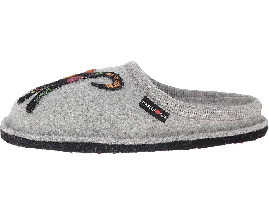 Тапочки Haflinger Sassy из вареной шерсти с аппликацией котенка