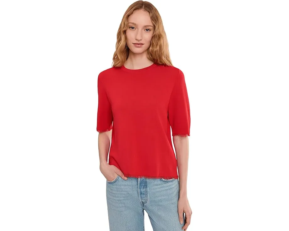 In The Fray - Short Sleeve Crew Neck Sweater With Fringe Detail