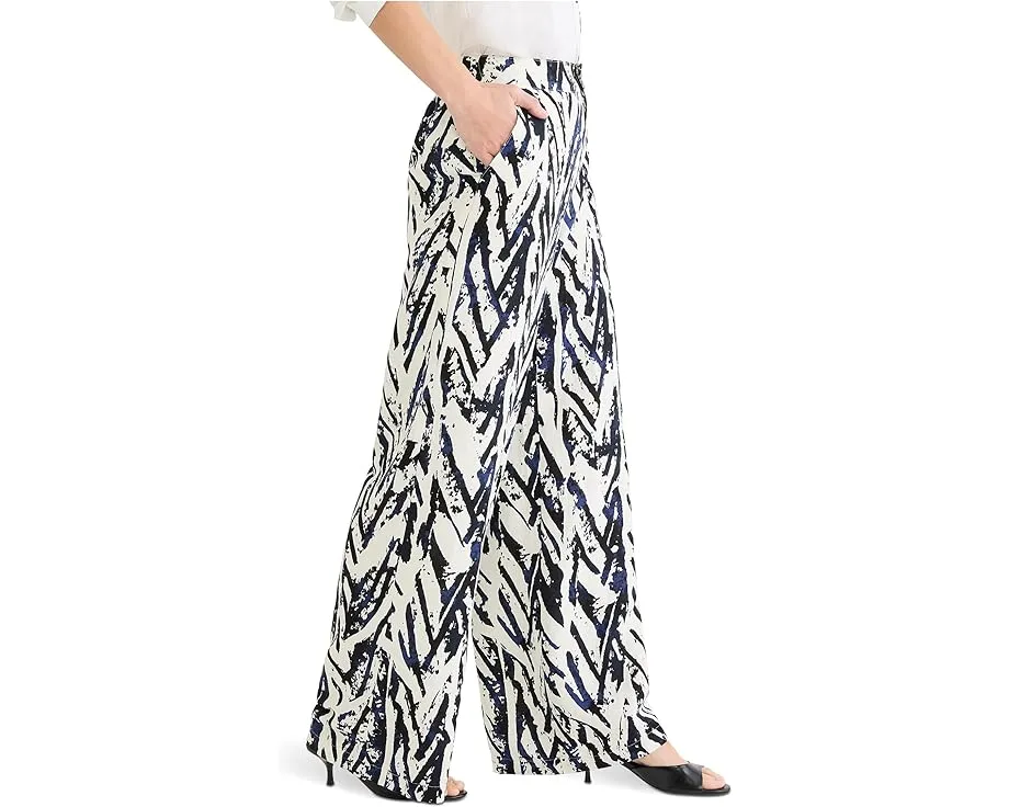 Широкие льняные брюки NIC+ZOE Petite 31" индиго с перекрестным узором