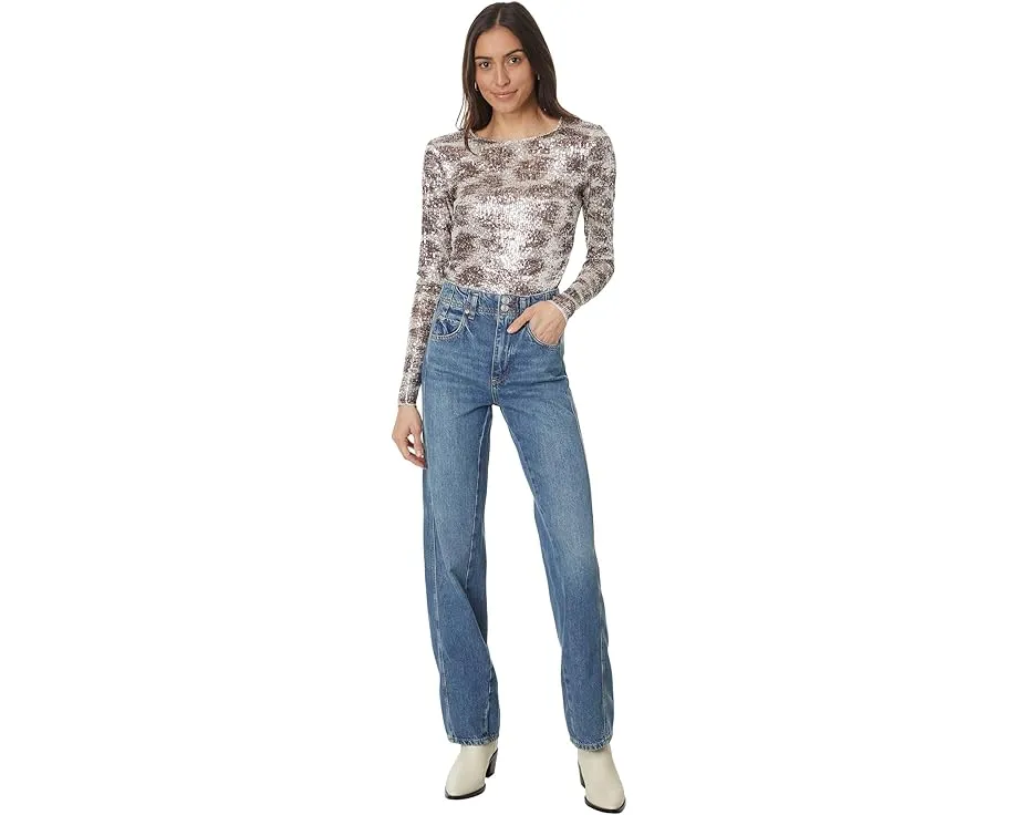 Free People Блестящий топ с длинным рукавом Printed Gold Rush