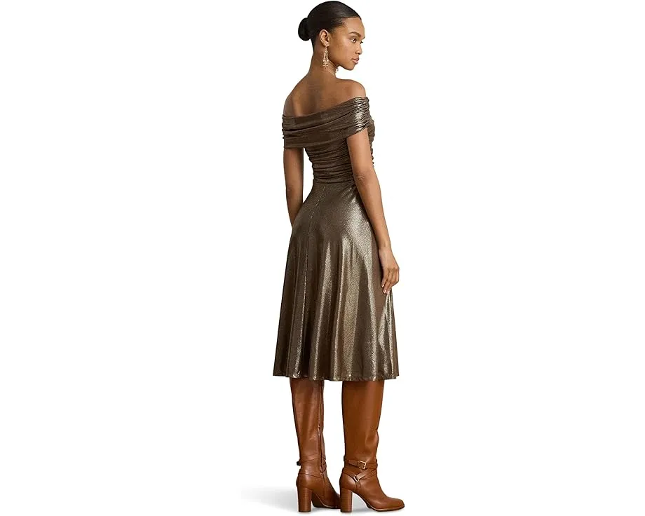 Коктейльное платье с открытыми плечами из металлизированного джерси Lauren Ralph Lauren