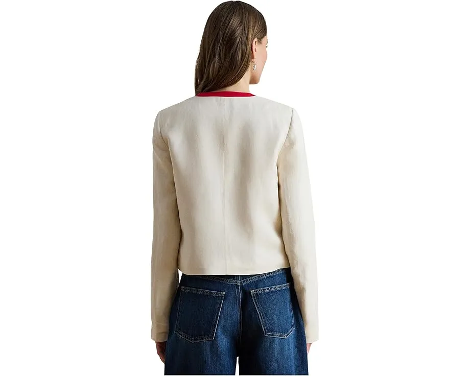 Двухцветный блейзер Lauren Ralph Lauren из льняного твила с прямым кроем