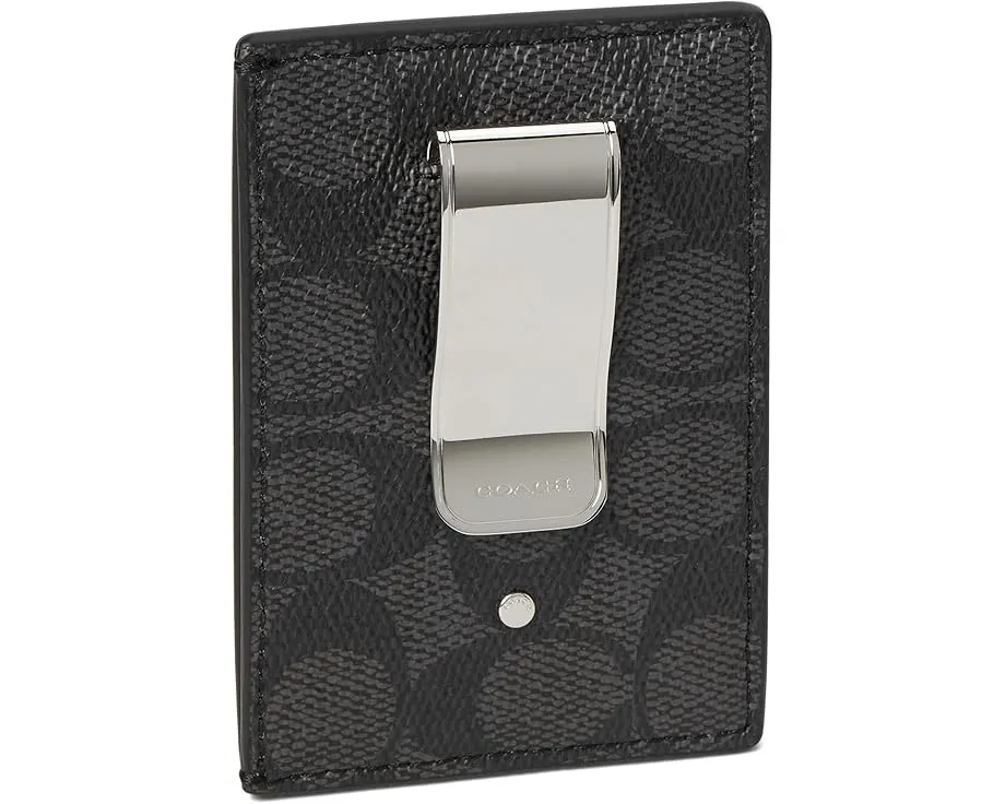 Картхолдер COACH с клипсой для денег из фирменного полотна