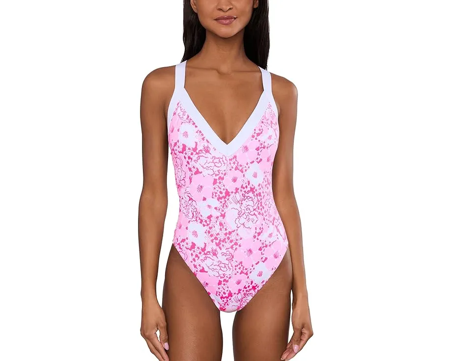 Купальник Nioma One Piece Lilly Pulitzer с V-образным вырезом и цветочным принтом