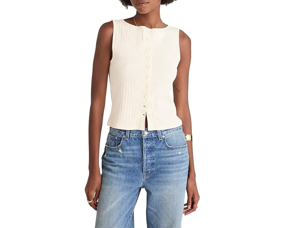 Топ Madewell Ribbed Crewneck Shell Top с рельефной вязкой и застежкой на пуговицы