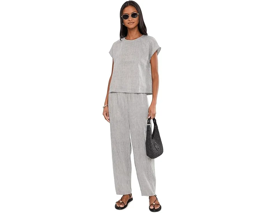 Striped Organic Linen Sheen Ankle Lantern Pants