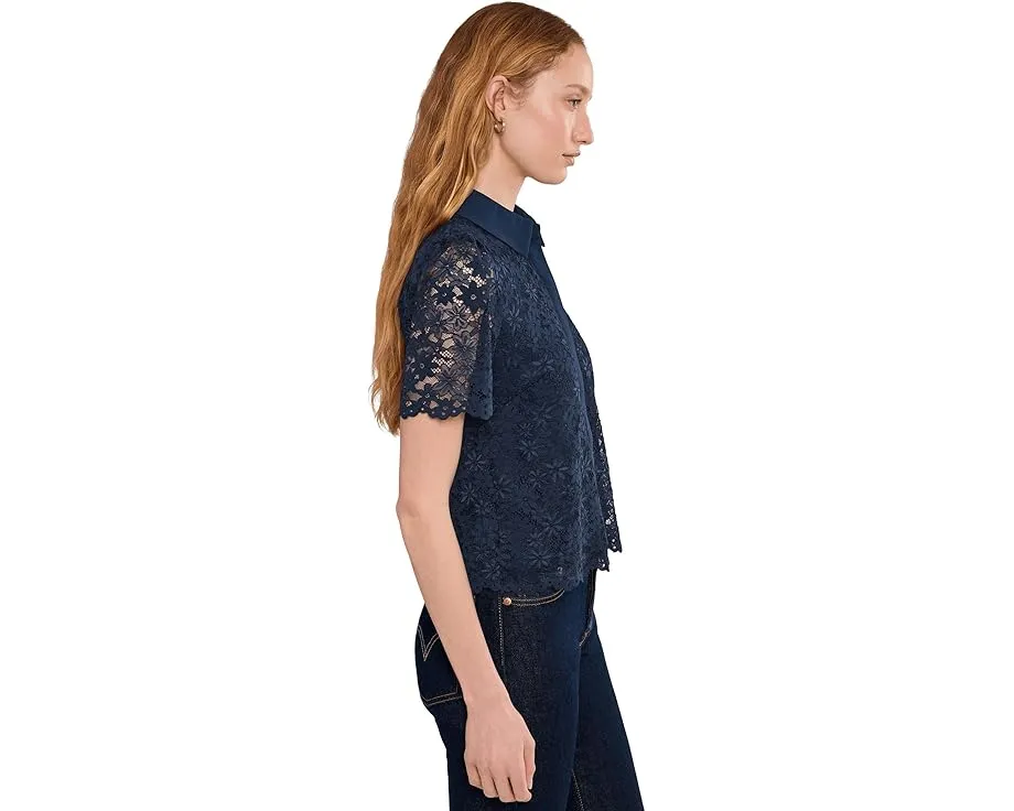 Lace Short Sleeves Hidden Placket Shirt