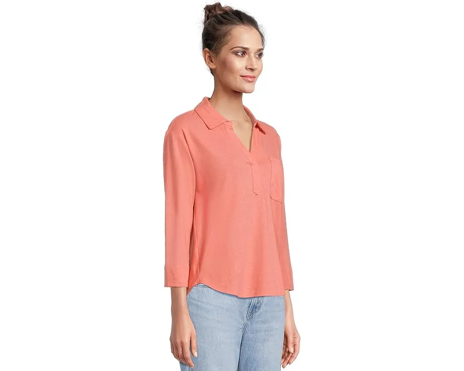 Футболка L.L.Bean из хлопка и льна с разрезным воротником и карманом