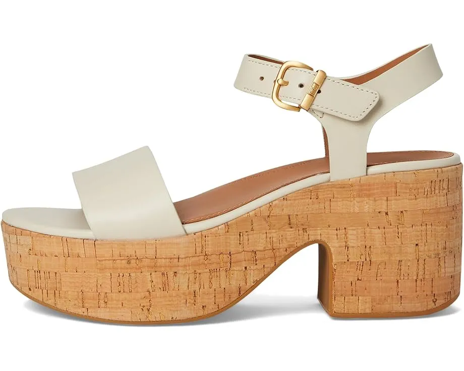 Сандалии FitFlop Platforms Leather/Cork на высоком каблуке-клин с кожаным верхом