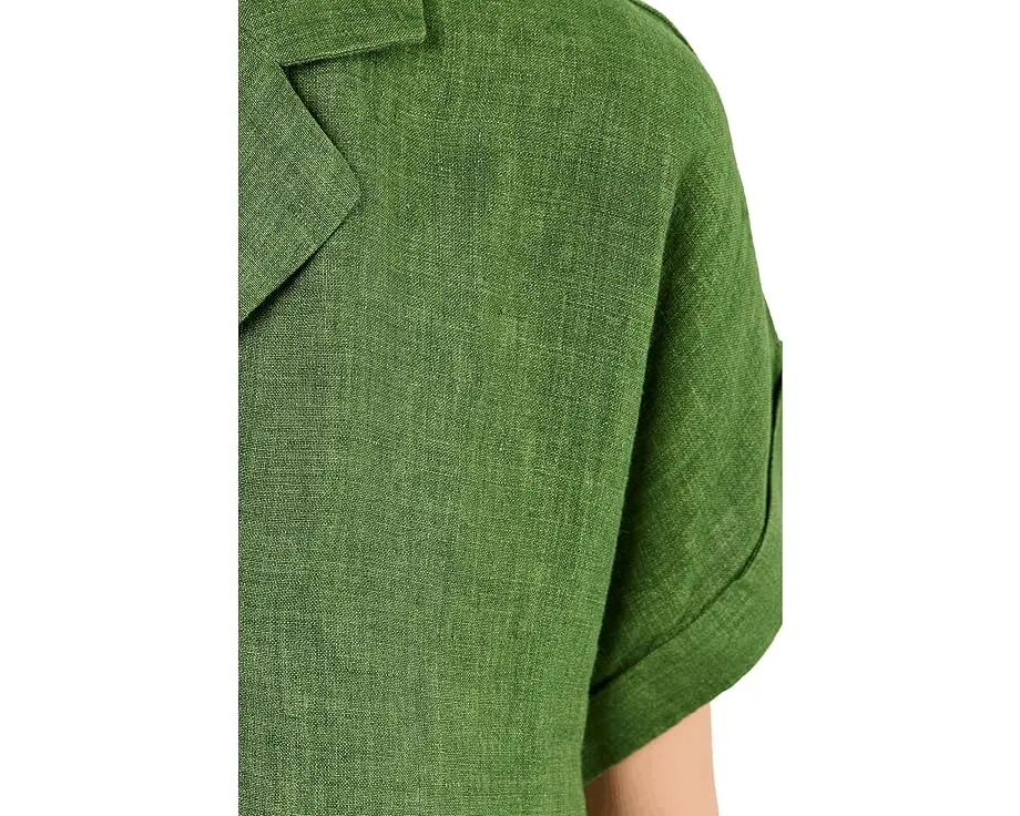 Washed Organic Linen Delave Notch Collar Top