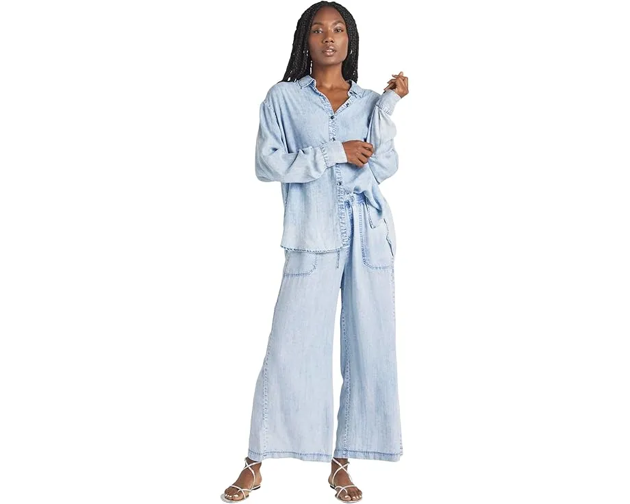 Рубашка Splendid Bleached Indigo с оверсайз кройом и плиссированной кокеткой