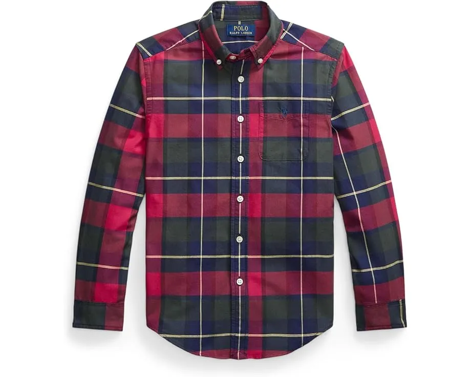 Рубашка Polo Ralph Lauren Kids из хлопкового оксфорда в клетку для детей старшего возраста