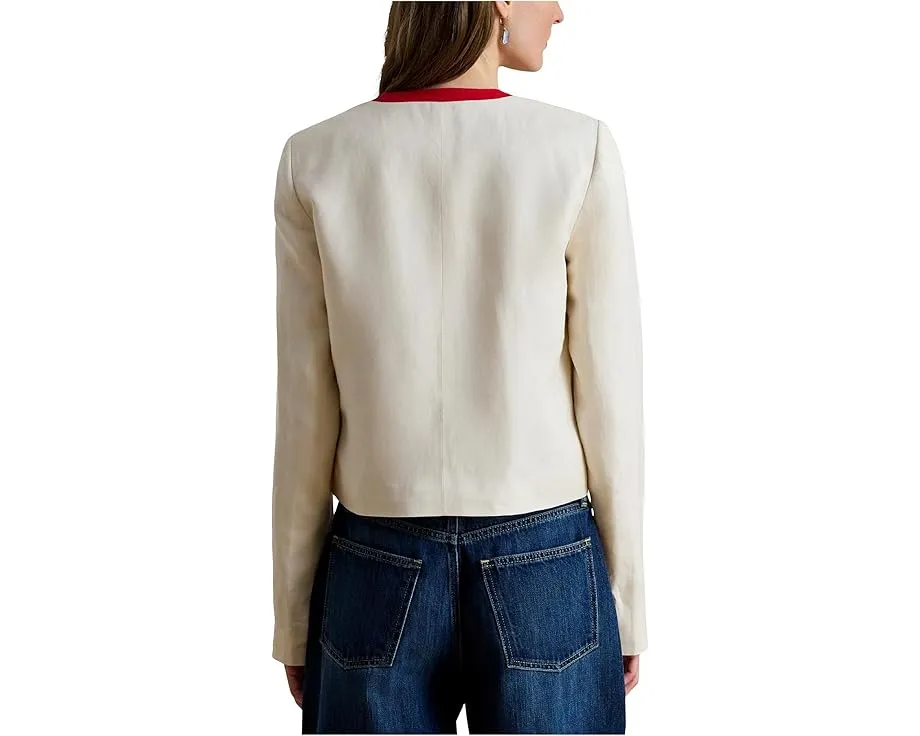 Блейзер Lauren Ralph Lauren Petite двухцветный из льняного твила с прямым кроем